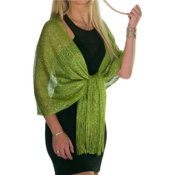 Accessories - Metallic Glitter Shawls for Women, Green